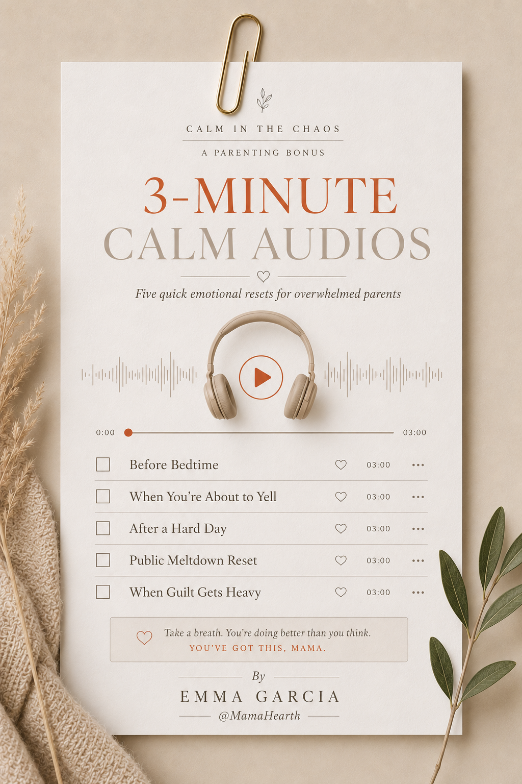 3-Minute Calm Audios — included bonus